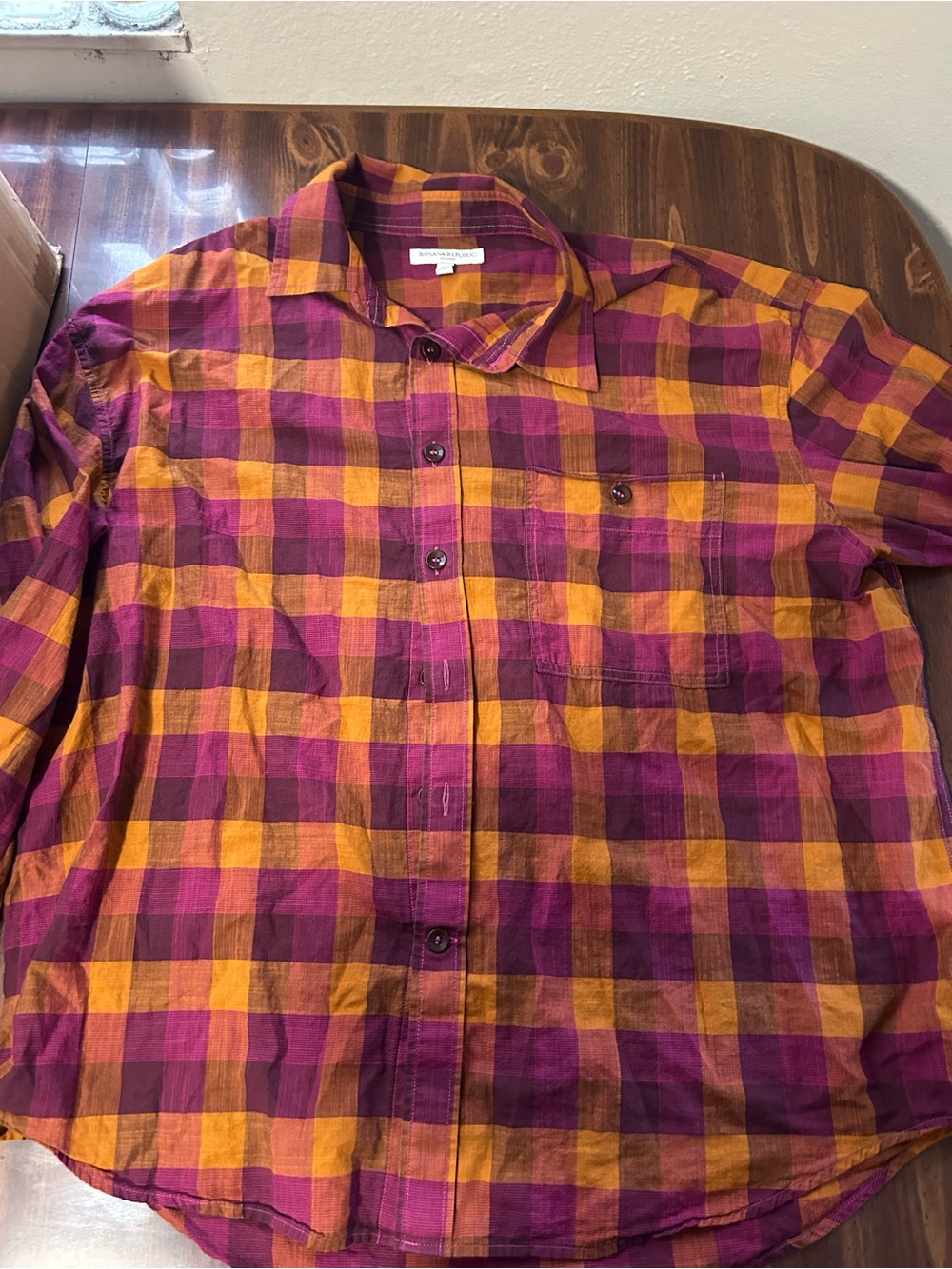 Banana Republic Men's Plaid Button-Down Shirt in Purple and Orange